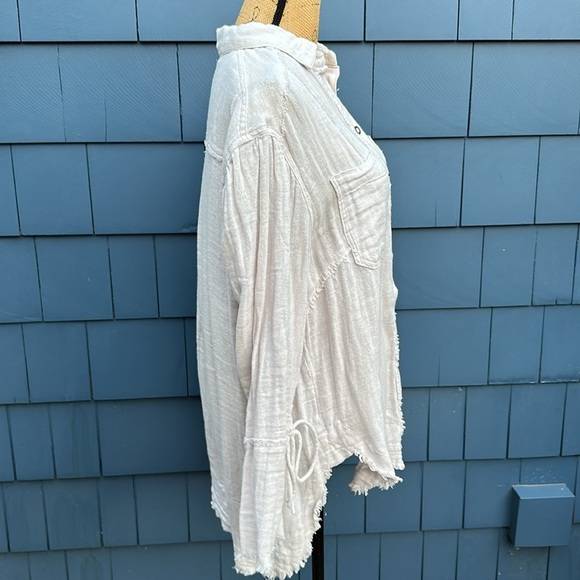 We the Free People XS oversized blouse cotton button up cream stone linen - Picture 4 of 8